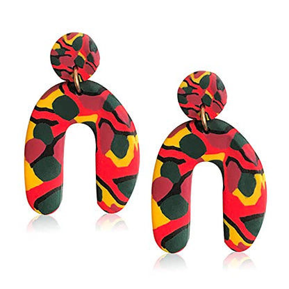 Unique Geometric Irregular Polymer Clay Acrylic Earrings for Women Spring Colorful Spray Paint Simple Personality and Geometric U-Shape Drop Earrings