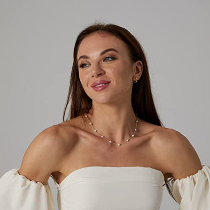 Dainty Pearl Pendant Necklaces for Women 14K Gold Plated Handmade Layered Pearl Chain Necklace Delicate Layered Pearl Necklace Everyday Jewelry Gift - color: Satellite Pearl-Gold