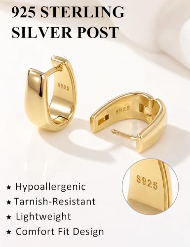Small Chunky Hoop Earrings for Women Gold Huggie Earrings | 14K Gold Plated Non Tarnish, Hypoallergenic 925 Silver Post, Small Thick Huggie Hoop Earrings, Lightweight Small Hoops - color: Gold, size: 10mm(small)