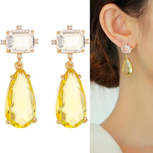 Crystal Earrings CXUEMH Teardrop Earrings for Women Blue and Green Dangle Earrings Elegant Earrings for Prom Emerald Green Earrings Formal Jewelry Crystal Drop Earrings - color: white and yellow