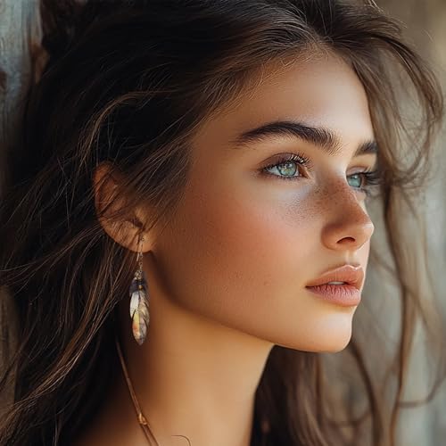 SPUNKYsoul Boho Feather Earrings for Women – Handmade Lightweight Faux Leather Drop Earrings with Earthy Tones – Hypoallergenic & Eco-Friendly Fashion Jewelry - style: Brown/Orange/Creme