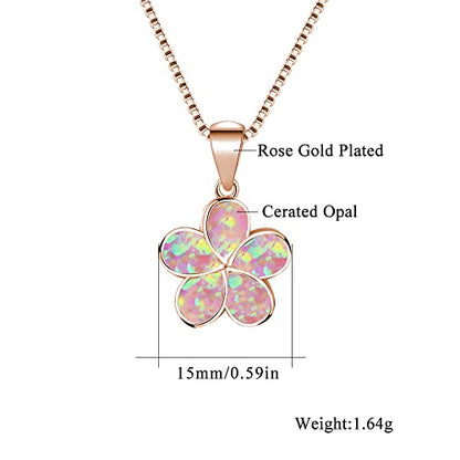 CiNily Opal Leaf/Flower Pendant Necklace for Women Silver Plated Jewelry Gift - color: Flower-Rose Gold