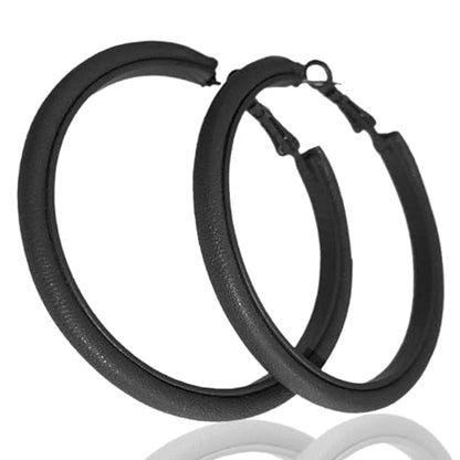Hoop Earrings for Women Leather Hoop Earrings-Medium/Large Hoops-Lightweight hoop - color: Black