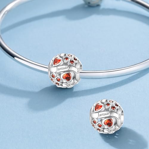 HappyStar 925 Sterling Silver Four Leaf Clover Bead Charm with Cubic Zirconia Birthstone Charms for Bracelets Dangle Pendant Compatible Pandora Bracelets Lucky Charm Birthday Gift - color: 1-January Birthstone Bead