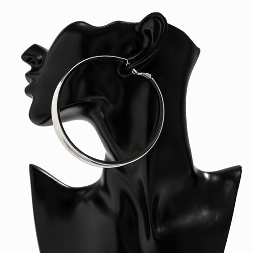 Hoop Earrings for Women Wide Hoop Earrings Large Big Flat Huggie Hoops Earrings Trendy Chunky Hoops Earrings Statement Earrings Jewelry for Women - color: 80mm-Silver