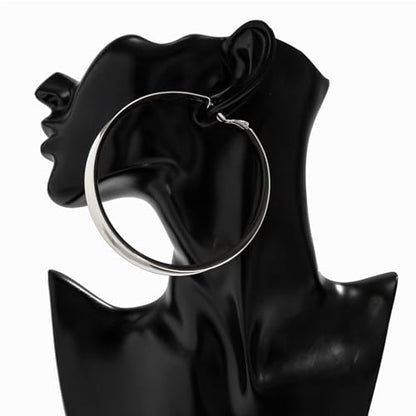 Hoop Earrings for Women Wide Hoop Earrings Large Big Flat Huggie Hoops Earrings Trendy Chunky Hoops Earrings Statement Earrings Jewelry for Women - color: 80mm-Silver