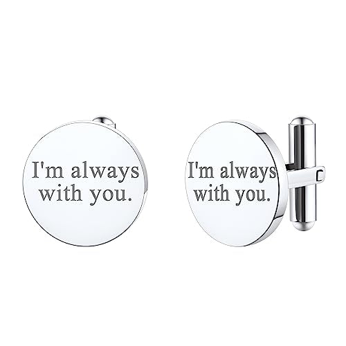 FindChic Stainless Steel Round Cufflinks with Custom Text/Picture/Monogram Letters 18K Gold Plated/Black Color for Men Groom Suits Shirts, with Gift Box - style: 01. simple round-custom text (stainless steel)