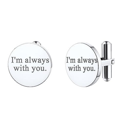 FindChic Stainless Steel Round Cufflinks with Custom Text/Picture/Monogram Letters 18K Gold Plated/Black Color for Men Groom Suits Shirts, with Gift Box - style: 01. simple round-custom text (stainless steel)