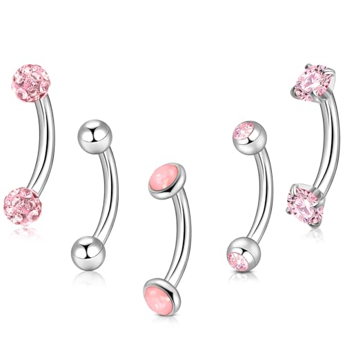 3-12 Pcs 14G Belly Button Rings Belly Rings for Women CZ Opal Navel Rings Belly Piercings Jewelry Belly Barbells Stainless Steel Body Belly Button Piercing Jewelry - color: Silver/Pink CZ 5pcs 8mm