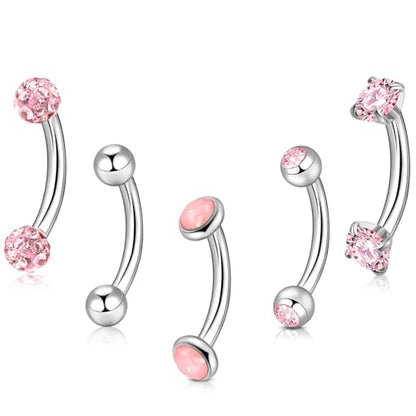 3-12 Pcs 14G Belly Button Rings Belly Rings for Women CZ Opal Navel Rings Belly Piercings Jewelry Belly Barbells Stainless Steel Body Belly Button Piercing Jewelry - color: Silver/Pink CZ 5pcs 8mm