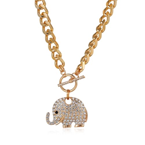 14K Gold Plated Heart Chain Necklace Women Trendy Cuban Link Paperclip Chain Toggle Clasp Necklace Fashion Chunky Jewelry for Women - color: Elephant