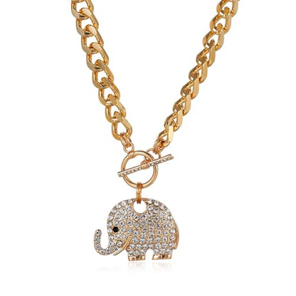 14K Gold Plated Heart Chain Necklace Women Trendy Cuban Link Paperclip Chain Toggle Clasp Necklace Fashion Chunky Jewelry for Women - color: Elephant