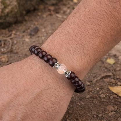 Avoirr 8mm-Red Sandalwood & Clear Quartz Bracelet | Handcrafted Spiritual Beads Jewelry | Meditation, Clarity & Balance Bracelet | Unisex Stretch Bracelet-Natural Wooden & Crystal Healing Beads- 7 Inches
