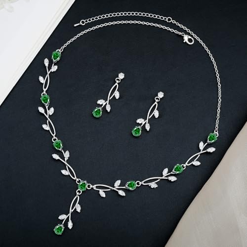CSY Elegant Bridal Jewelry Sets Clear Cubic Zirconia Wedding Necklace Earrings Bracelet Set for Birdes Bridesmaids CZ Prom Jewelry - color: Green-Necklace Earrings Bracelet
