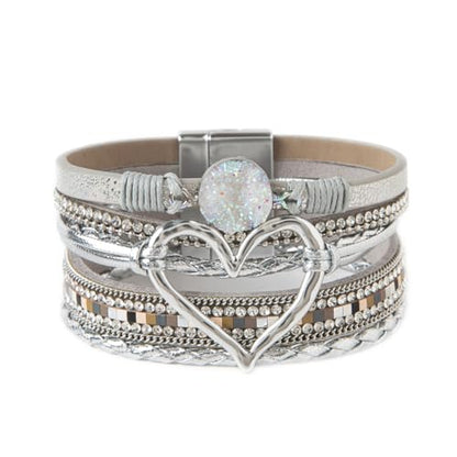 Rantanto Leather Wrap Bracelets For Women Gold Twist Lock Buckle Wrist Cuff | PU leather,Skin-friendly,Boho Stackable Wristband,Fashion Daily Jewelry,Trend Casual Party Bangle,Fit For Birthday, Holiday - color: Heart Silver