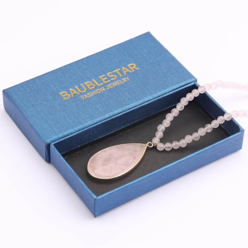 BaubleStar Teardrop Natural Crystal Healing Stone Pendant Necklace | Birthstone Quartz Necklace for Women, Multi-Color Available - color: Rose Quartz/Beaded Chain