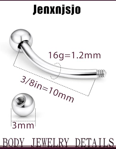 Jenxnjsjo 16g 8/10mm Eyebrow/Rook/Snug/Vertical-Labret/VCH/Snake-Eyes/Anti-Tragus/Cartilage/Daith/Belly-Button/Bridge/Hood/Surface Curved Barbell Piercing Jewelry for Women Men - color: Opal-B / Glitter / Ball, size: 10mm