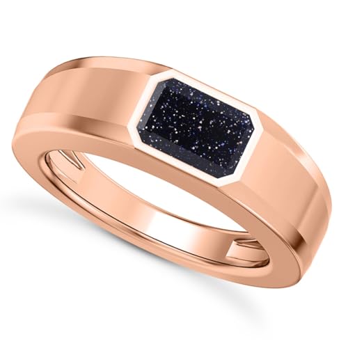 1CT - 3CT Gemstone Signet Pinky Ring - Emerald Cut Gem Pinky Ring White Yellow Rose 10K 14K 18K Gold Sterling Silver Mens Gem Signet Rings for Anniversary Fathers Day - style: Blue Sandstone