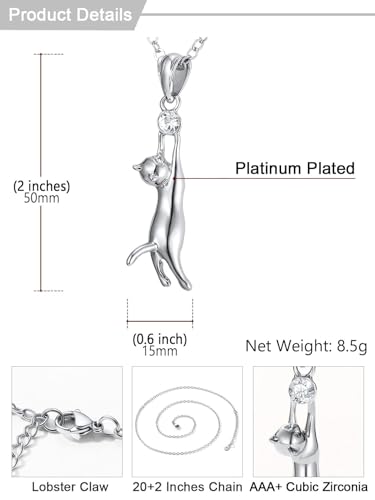 U7 Cat Pendant Necklace for Women Stainless Steel Cute Kitty Cat Jewelry Gift - style: 01-Platinum