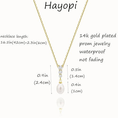 Pearl Necklaces for Women,Dainty Gold Pendant Necklaces Waterproof Jewelry | 14K Gold Plated Pearl Necklaces,Dainty Elegant Wedding Necklace,Small Cute Adjustable Minimalist Necklace,Non Tarnish Jewelry - color: GOLD-4