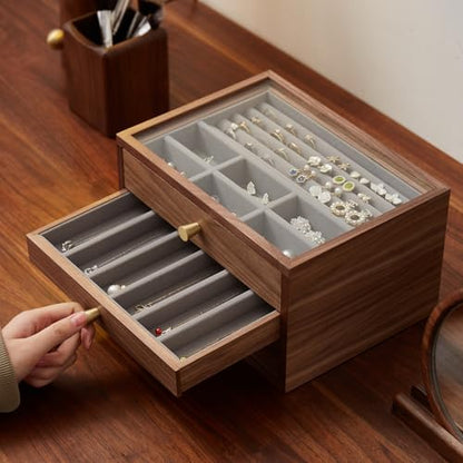 Black Walnut Jewelry Organizer, 3 Layer | Wooden Jewelry Box, For Women, For Necklaces Ring Earring - size: 3 Layer