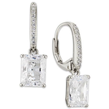 NADRI Cushion Cut CZ Leverback Earrings - color: Emerald - Rhodium
