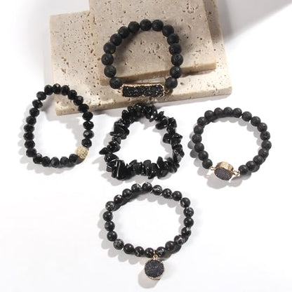 Yomisa 5PCS 6PCS Natural Boho Beaded Bracelets/Bangle for Women Men,Healing Turquoise Jasper Agate Crystal Gemstone Stone Chakra Multilayer Wrap Bohemian Handmade Jewelry Beads Stretch Bracelet Set - color: 5PCS-Black