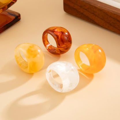 Chunky Transparent Acrylic Ring for Women Candy Color Knuckle Finger Rings Resin Plastic Wide Rings Trendy Y2k Statement Ring Charm Geometric Jewelry Present for Women - color: Brown