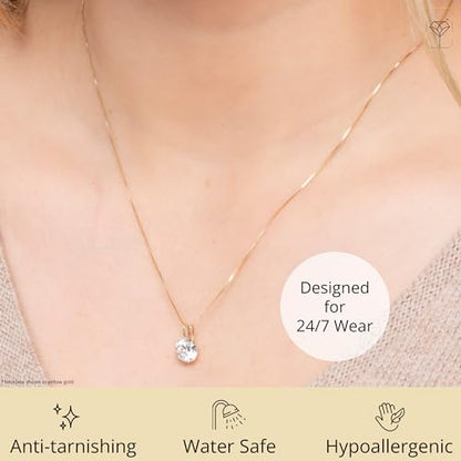 MAX + STONE 14k Gold 8mm Round Solitaire Cubic Zirconia Pendant Necklace for Women with 18 Inch Box Chain - size: 7.5 MM