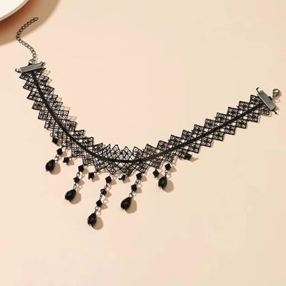 Black Gothic Vampire Necklace for Women Vintage Lace Rose Flower Witch Choker Collar Necklace Halloween Dark Bridal Cavewoman Costume Jewelry - style: black B