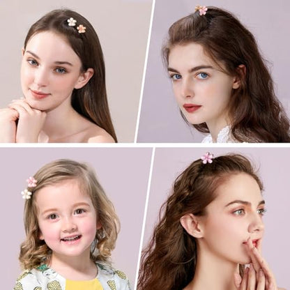CWJCYTNSN Small Crystal Flower Hair Claw Clips, 0.8" Mini Metal Bangs Pins for Thick Curly Hair - 16PCS Hair Accessories for Women & Girls - color: Rhinestone Flower