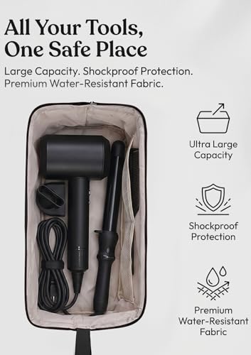 TeeYee Nylon Hair Tools Travel Bag for Dyson Airwrap Quilted Toiletry Bag | Travel Storage Bag for Shark Flexstyle/Curling Iron,Water-repellent,Wide-open,Well-structured,Heat-safe lining,001blackbow - color: Blackbow