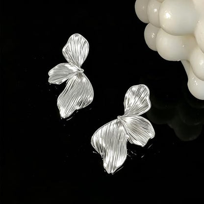 OGD Chunky Gold Statement Earrings For Women Trendy Gold Plated Sectored Flower Leaf Angel Wing Earrings Large Stud Jewlery Hypoallergenic - color: Flower-Silver