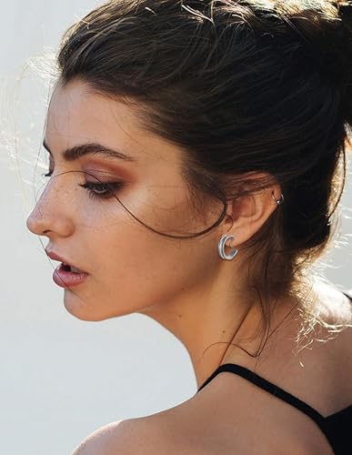 15 Pairs Clip on Earrings for Women Chunky Hoop Clip Earring Round CZ Twist Simulated Pearl Flower Knot No Piercing Fake Stud Earrings Sets Jewelry Gifts Silver Gold Plated - color: B: Silver