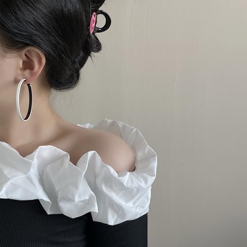 Hoop Earrings for Women Leather Hoop Earrings-Medium/Large Hoops-Lightweight hoop - color: White