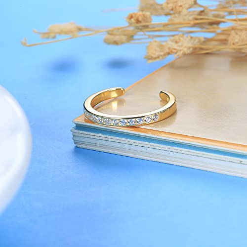 MILACOLATO Toe Rings for Women 925 Sterling Silver Adjustable Toe Ring | Adjustable Open Band Toe Rings, Hypoallergenic Ring for Sensitive Skin, Non Tarnished Waterproof Summer Beach Foot Jewelry - color: Gold-Clear Zircon