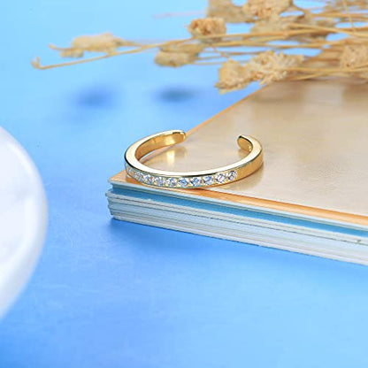 MILACOLATO Toe Rings for Women 925 Sterling Silver Adjustable Toe Ring | Adjustable Open Band Toe Rings, Hypoallergenic Ring for Sensitive Skin, Non Tarnished Waterproof Summer Beach Foot Jewelry - color: Gold-Clear Zircon