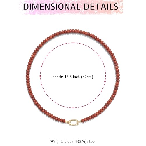CONRAN KREMIX Colorful Stone Beaded Necklace for Women,Natural Gemstone Bead Choker Necklaces Boho Summer Beach Layering Necklace Jewelry Gift for Women - color: Brick Red
