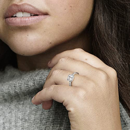 PANDORA Square Sparkle Halo Ring - Stunning Sophisticated Ring - Sterling Silver Ring for Women - Layering or Stackable Ring - Sterling Silver with Clear Cubic Zirconia - Size 5