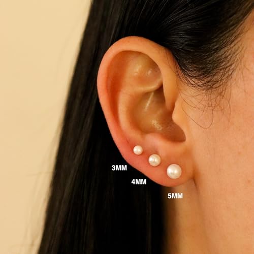 EVAYA Real 14k Gold Freshwater Pearl Stud Earrings for Women (3mm-6mm) | Real solid 14k gold with genuine freshwater pearl; 3-6mm diameter; secure screw back; hypoallergenic, classic everyday - size: 5mm