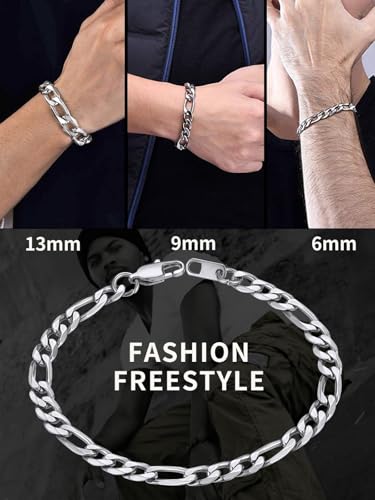 ChainsHouse Figaro Link Chain Bracelet for Men Stainless Steel Jewelry | Black/ Gold Bracelets Men, 6/9/13mm Figaro Cuabn Bracelets 7.5"/8.3", Chunky Hip Hop Wrist Hand Chain Bracelet for Gift - color: e: 6mm-stainless
