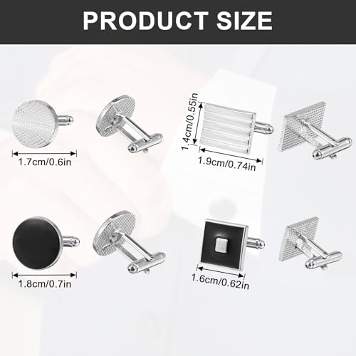COMNICO 4 Pairs Cufflinks for Men Classic Tone Cuff Links Fashion Men Cufflinks Gold/Sliver Striped Disc Square Rectangle Cuff Links for Business Wedding Party Gift Box - color: sliver
