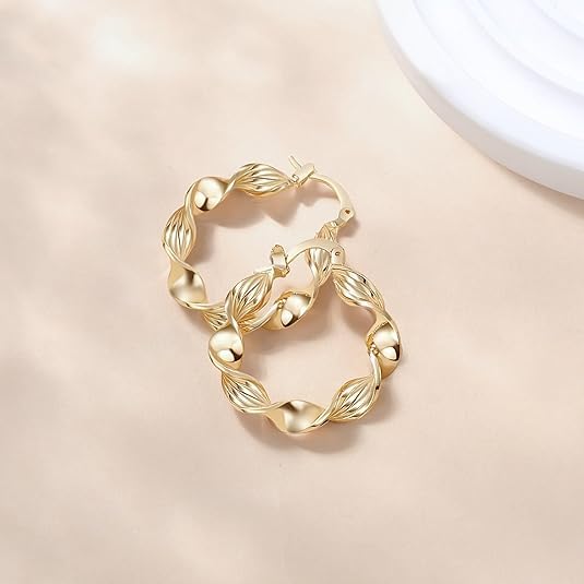 14K Gold Earrings for Women Gold Hoop Earrings for Women Twisted Mobius Hoop Earring for Womens Hoops Thick Light Radiant Hoops Earring for Womens - style: 30mm