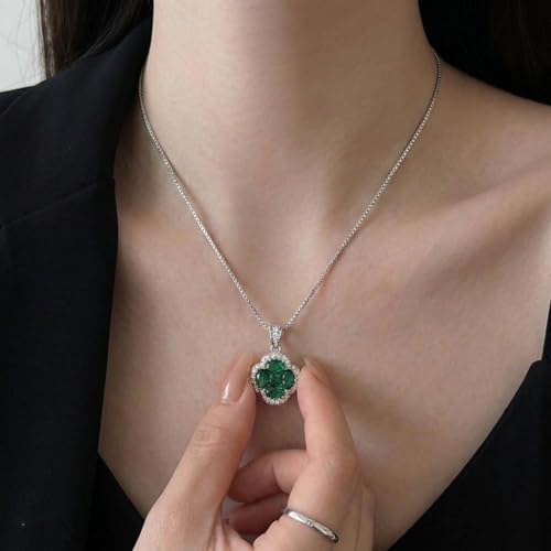 Green/Blue Zircon 4-Leaf Clover Jewelry Set – Necklace, Ring, Earrings – Women's Wedding & Evening Gift for Wife, Girlfriend, Mother – Comes with Gift Box - color: Green Necklace