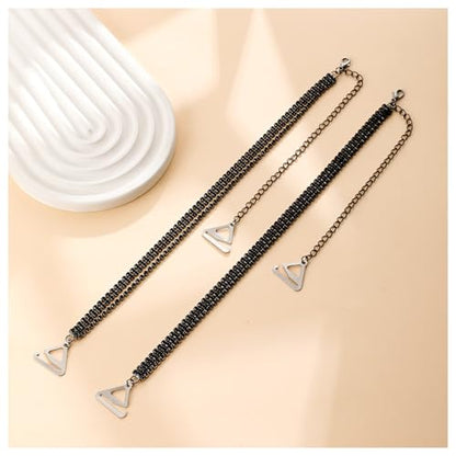 2Pcs Rhinestone Shoulder Strap Chain Bridal Wedding Rhinestone Lingerie Strap Shoulder Chain Sexy Crystal Underwear Chain for Women Dress - style: Black