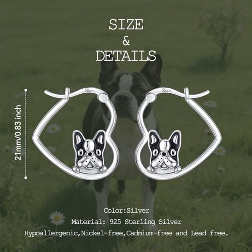 LES OSEWA Dog Animal Earrings Sterling Silver Animal Heart Hoop Dangle Earrings Cute Jewelry Gifts for Women - color: Boston Terrier