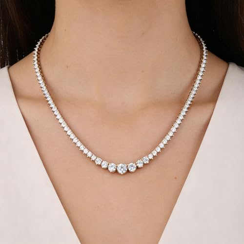 BREN 3 Prong Graduated Tennis Necklaces for Women Men, 18K White/Yellow Gold Plated 16/18 inches Round Cubic Zirconia Dainty Chain Wedding Jewelry Gift - color: Gold, size: 18 inch