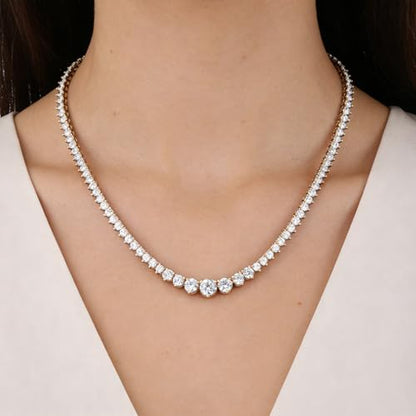 BREN 3 Prong Graduated Tennis Necklaces for Women Men, 18K White/Yellow Gold Plated 16/18 inches Round Cubic Zirconia Dainty Chain Wedding Jewelry Gift - color: Gold, size: 18 inch