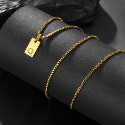 Gold Plated Square Initial Necklace Waterproof A-Z Letter Pendant on Thin Chain - Dainty, Stackable Jewelry for Women - color: Golden-G, size: F