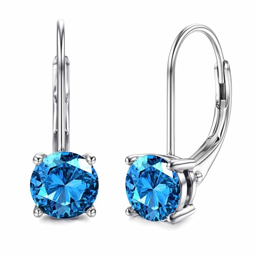 Moissanite Earrings, D Color Sterling Silver Dangle Drop Earrings for Women | 1.0ct-2.0ct D Color Brilliant Round Cut Earring 18K White Gold Plated Sterling Silver Earrings Moissanite Leverback - color: Silver+royal blue, size: 1.0 ct 1 pair (0.5ct*2)-5mm